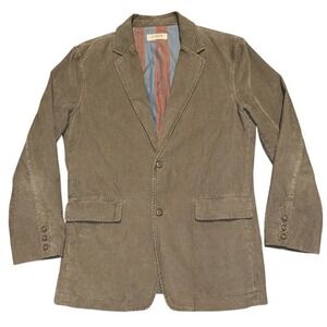 VTG J.Crew Corduroy Blazer Jacket Mens S-M Beige 2 Button Striped Lining Casual